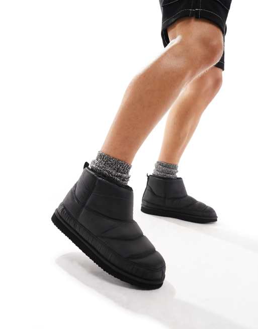 ASOS DESIGN mini slipper puffer boots in black | ASOS