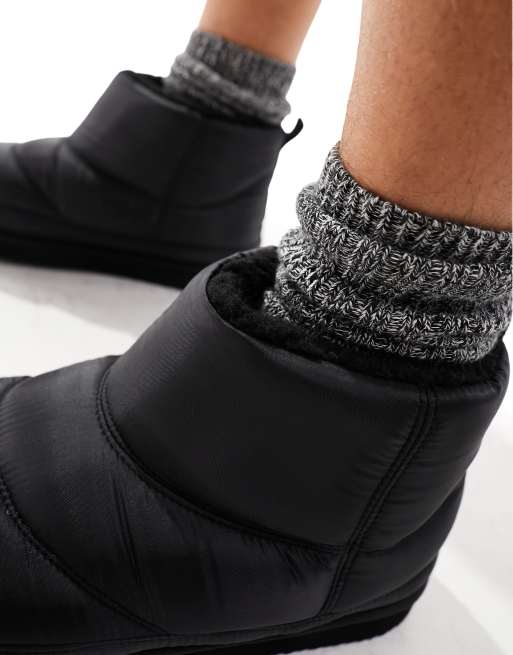 ASOS DESIGN mini slipper puffer boots in black