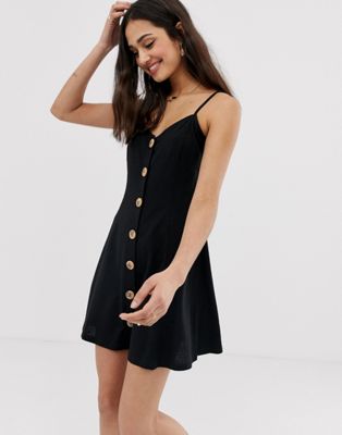 ASOS DESIGN mini slubby cami swing dress with faux wood buttons | ASOS
