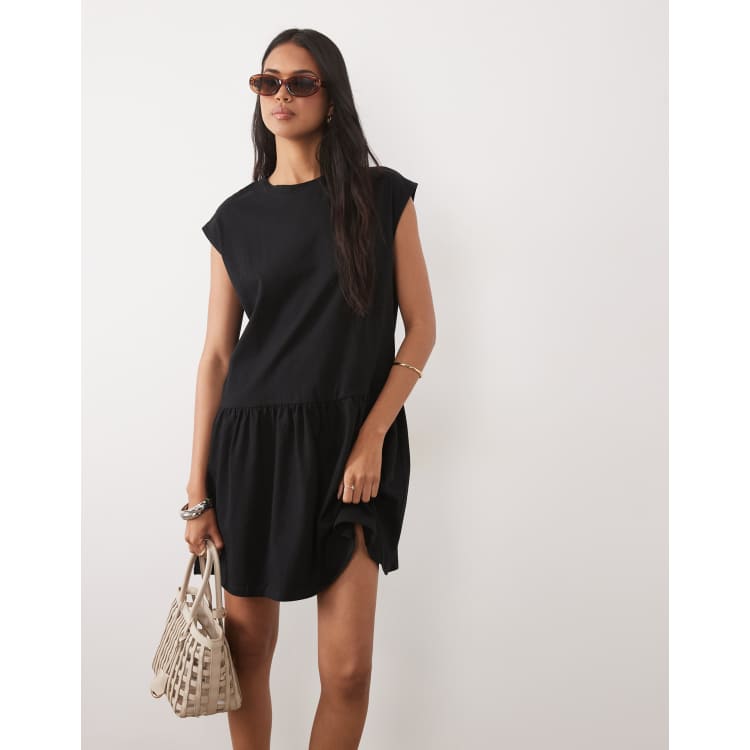 black mini smock dress boohoo Women's Petite Tie Shoulder Mini Smock Dress in Black | Size: 6