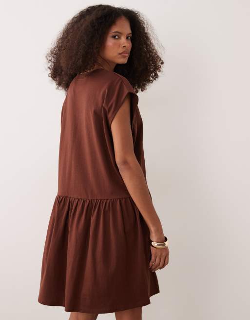 ASOS DESIGN mini smock dress in chocolate, 3 of 4
