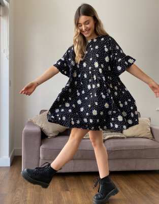 black floral smock dress