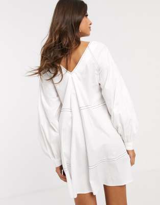 long sleeve white smock dress