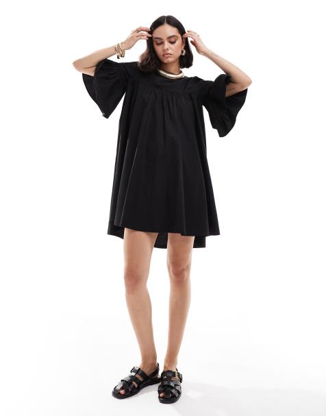 ASOS DESIGN mini smock dress with oversized sleeves in black - view 1