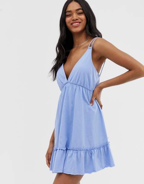 ASOS DESIGN mini smock sundress with tiered hem in blue - view 1