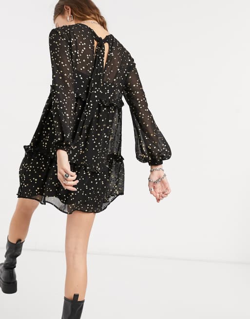 ASOS DESIGN - Mini-smockjurk met stroken in zwart met metallic sterren, 2 van 4