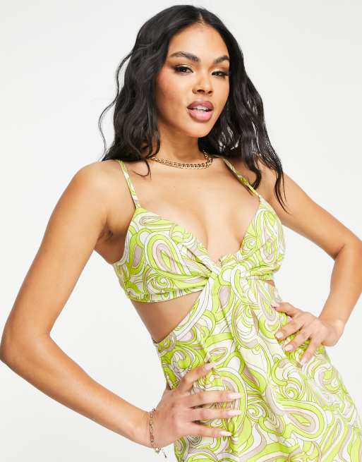 ASOS DESIGN - Mini-sommerkjole med knude og udskæring foran i 60'er-hvirvelprint, 2 af 4