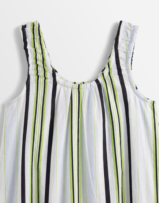 ASOS DESIGN – Mini-Sommerkleid aus Funktionsmaterial mit gerafftem Ausschnitt und blauen Streifen, 7 von 8