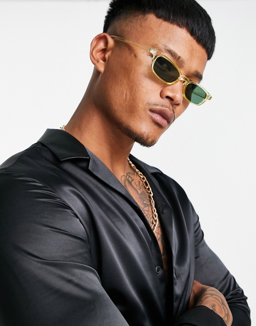 ASOS DESIGN mini square sunglasses in crystal green with smoke lens