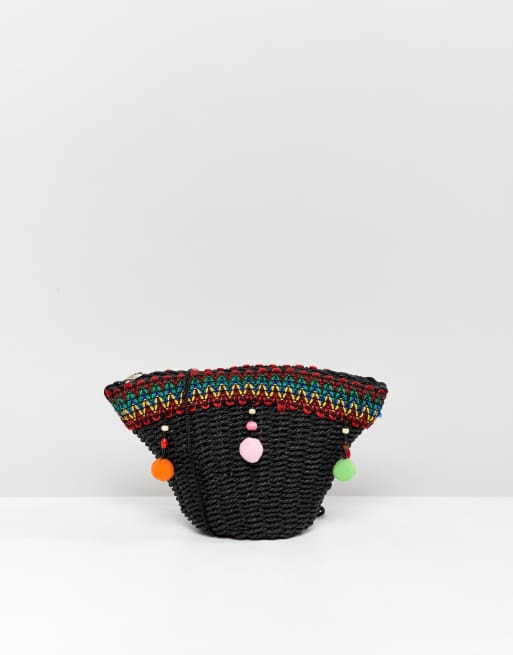 ASOS DESIGN Mini Straw Cross Body With Pom Pom Detail