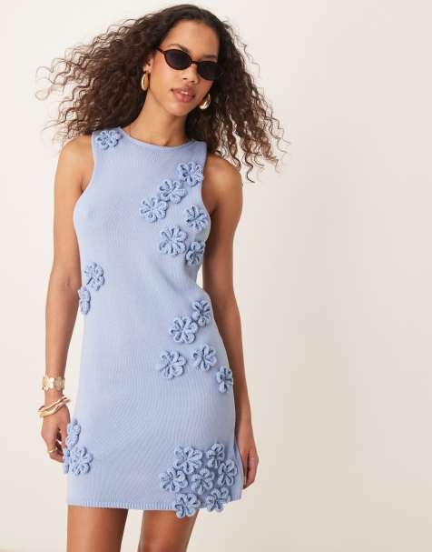 ASOS DESIGN – Mini-Strickkleid in Blau mit floraler Applikation - view 1
