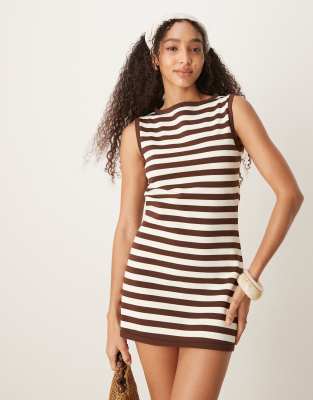 ASOS DESIGN - Mini-Strickkleid in gestreiftem Braun-Bunt
