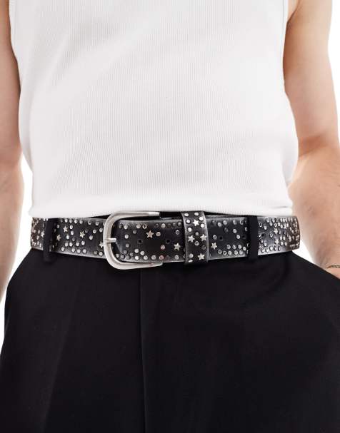 ASOS DESIGN mini stud burnished belt in gray - view 1
