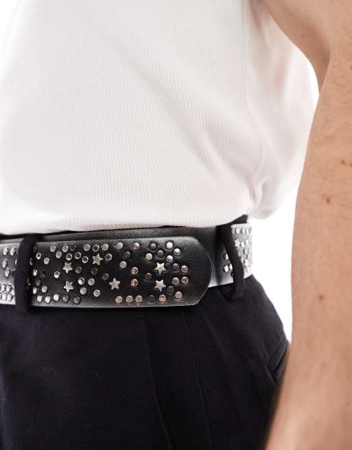 ASOS DESIGN mini stud burnished belt in gray