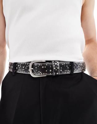 ASOS DESIGN ASOS DESIGN mini stud burnished belt in grey-Black