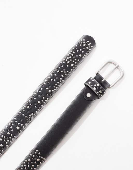 ASOS DESIGN mini stud burnished belt in gray