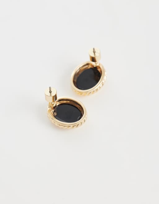 ASOS DESIGN mini studs with black stone setting in gold tone, 3 of 4