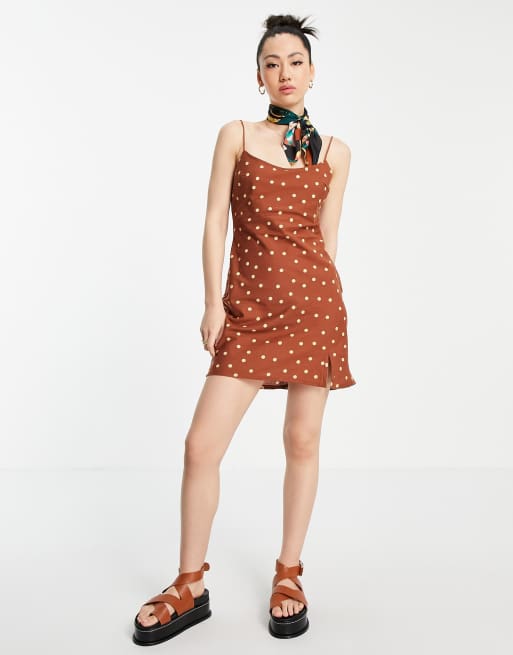 ASOS DESIGN - Mini-sundress med tynde stropper og prikker i hør