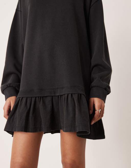 ASOS DESIGN - Mini-sweaterjurk met geweven zoom in antracietgrijs, 3 van 4