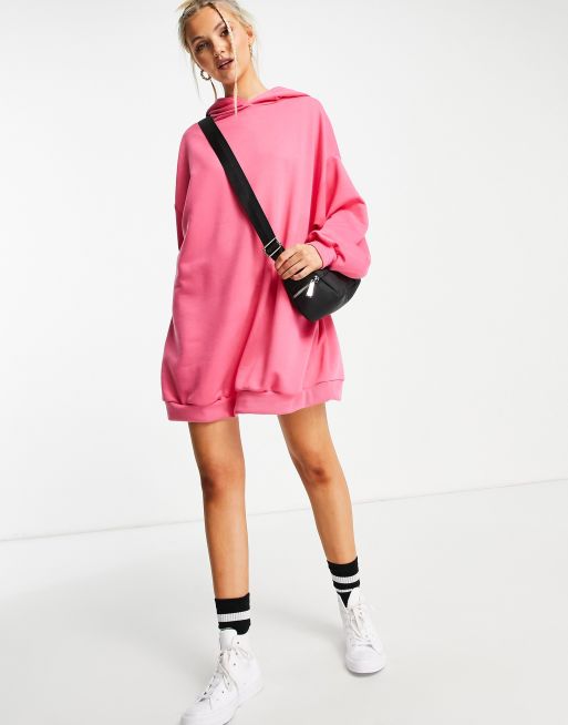 ASOS DESIGN mini sweatshirt hoodie dress in bright pink | ASOS