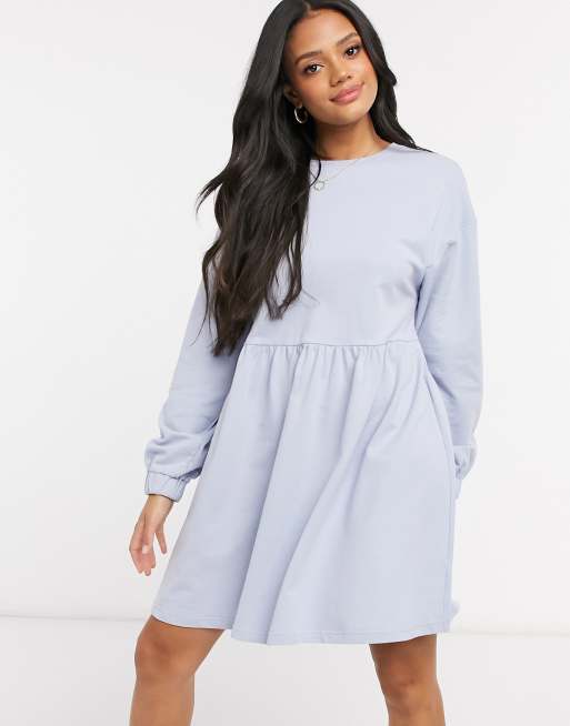 ASOS DESIGN mini sweatshirt smock dress in dusty blue