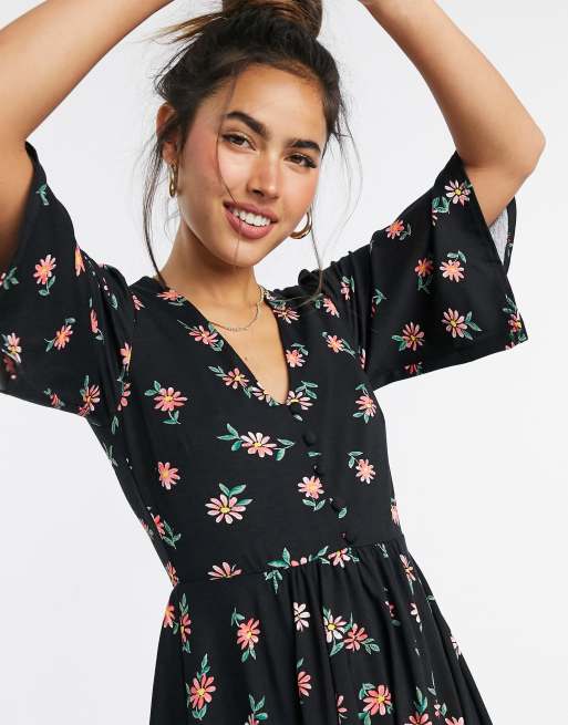 ASOS DESIGN mini swing dress in black floral print ASOS