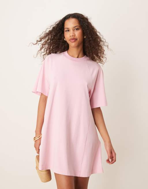 ASOS DESIGN - Mini-swingjurk met T-shirtmodel in roze met wassing, 2 van 4
