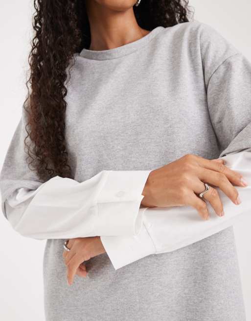 ASOS DESIGN - Mini T-shirtjurk met oversized overhemd als onderlaag in wit en grijs, 3 van 4