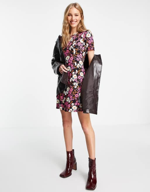 ASOS DESIGN mini tea dress in black floral print ASOS