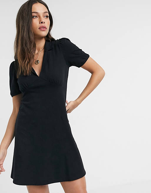 ASOS DESIGN mini tea dress with collar in black | ASOS