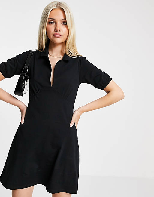 ASOS DESIGN mini tea dress with collar in black