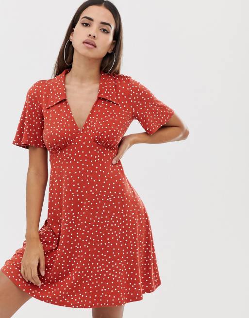 ASOS DESIGN mini tea dress with collar in polka dot | ASOS