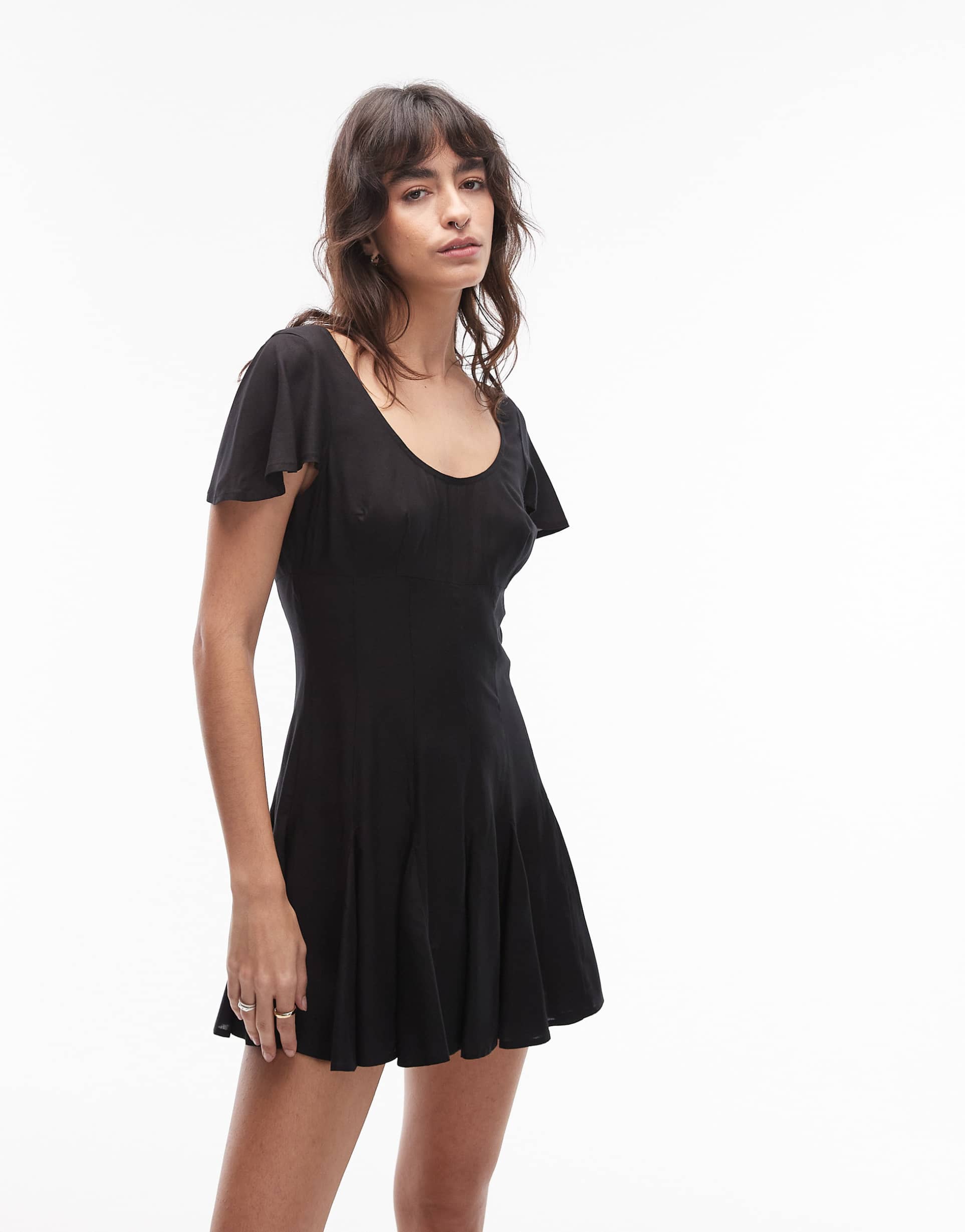 asos design mini tea dress with godet hem in black