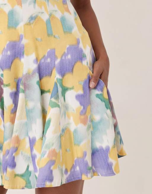 ASOS DESIGN mini tea dress with godet hem in blue floral print, 3 of 4