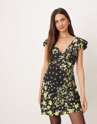Asos Design Mini Tea Dress With Puff Sleeve In Black