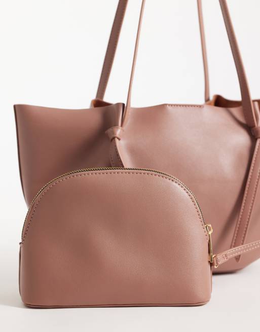 ASOS DESIGN Mini-Tote mit Rundhalsausschnitt und gerafftem Detail mit Innentasche in Altrosa, 3 von 4