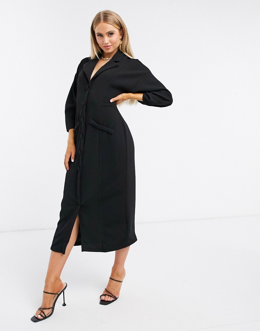 ASOS DESIGN mini tux dress with dome sleeve in black