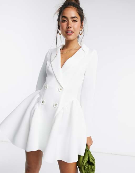 ASOS DESIGN mini dress with ruched side and tie straps in white