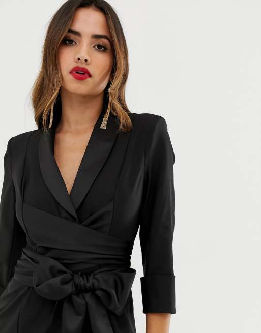 Asos design mini tux dress with 2025 self tie belt