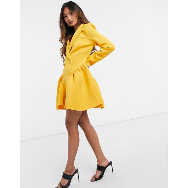 ASOS DESIGN mini tuxedo dress with ruched side peplum in mustard ASOS