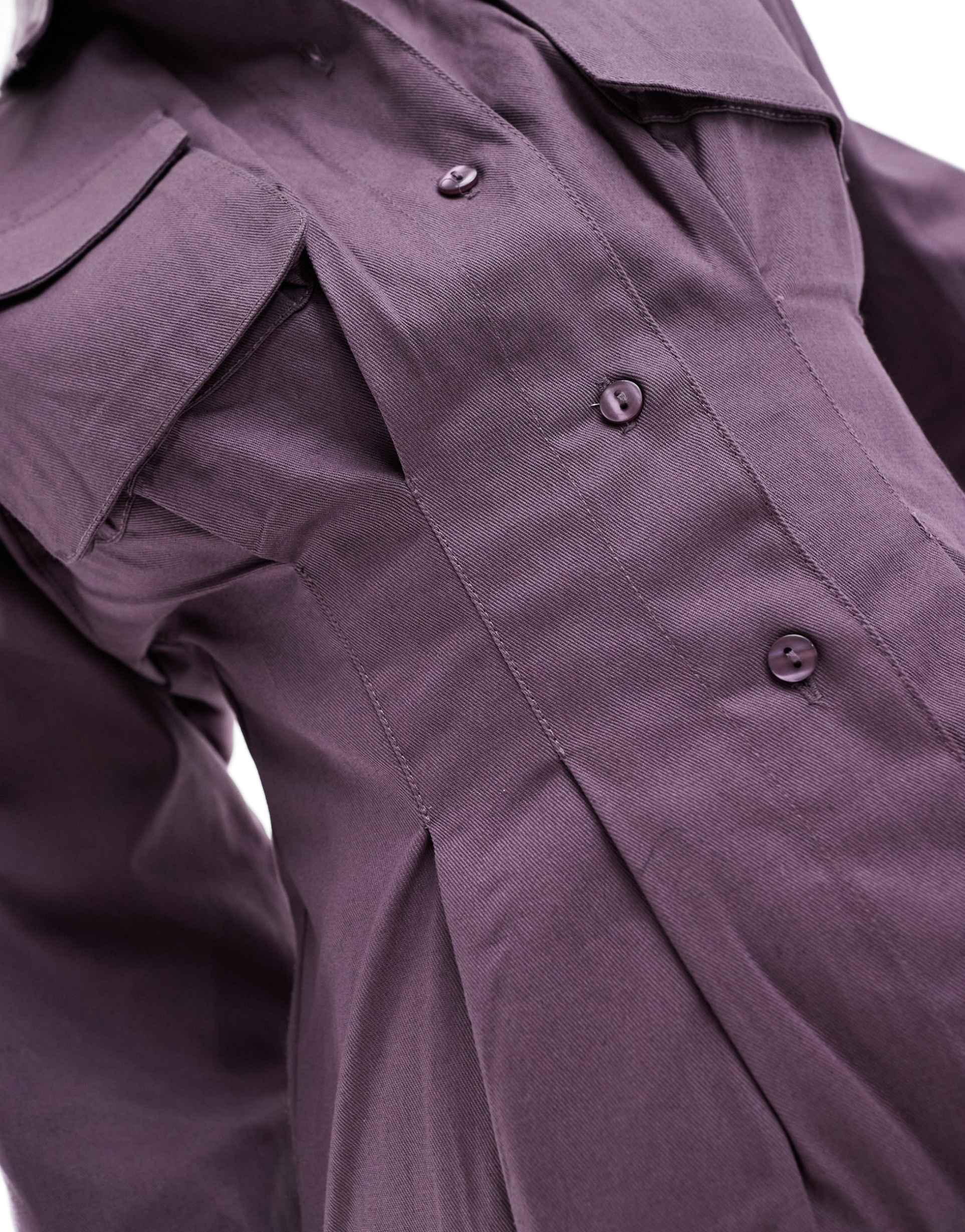 asos design mini twill shirt dress with utility pocket detailing in violet