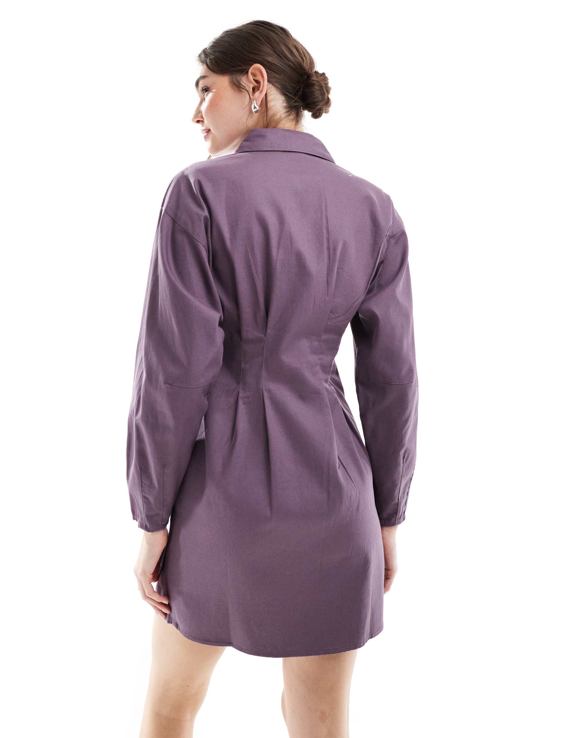 asos design mini twill shirt dress with utility pocket detailing in violet