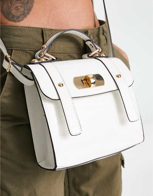 ASOS Beige Leather Multi Gusset Cross Body Bag With Wide Strap in