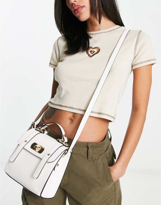 Pink Shoulder Bag With Flap Pocket Twist Lock Fashionable For Daily PU