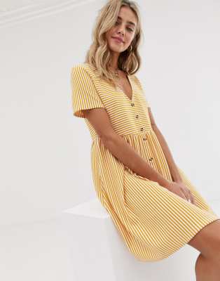 yellow button through dress