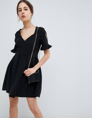 asos black frill dress