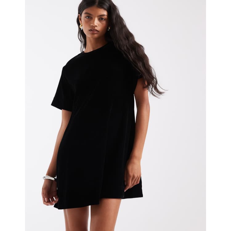 velvet t shirt dress black ASOS DESIGN mini in Satin skirt