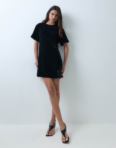 ASOS DESIGN mini velvet t shirt dress in black