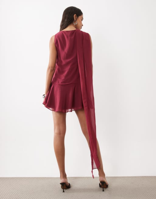 ASOS DESIGN mini vestito in chiffon con dettaglio foulard drappeggiato, 4 di 4