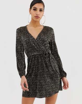 asos gold wrap dress